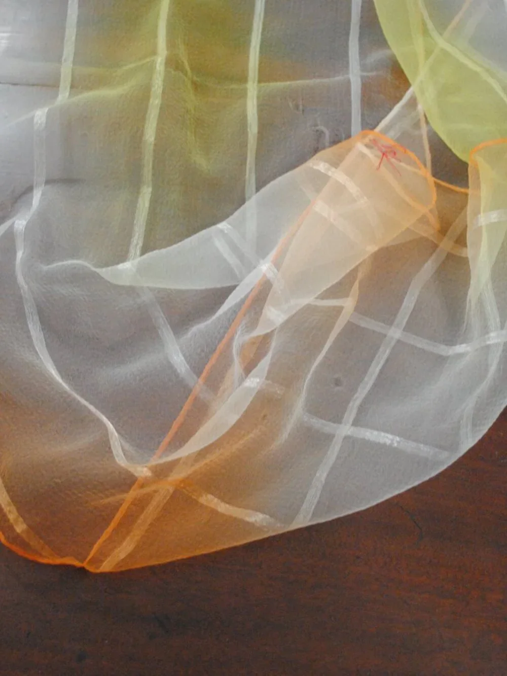 Flawed! Vintage Long Orange & Yellow Ombre Striped Sheer Chiffon Scarf